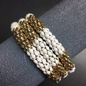 Mesh Spiral Wrap Bracelet White Enamel Gold Striped Retro BoHo